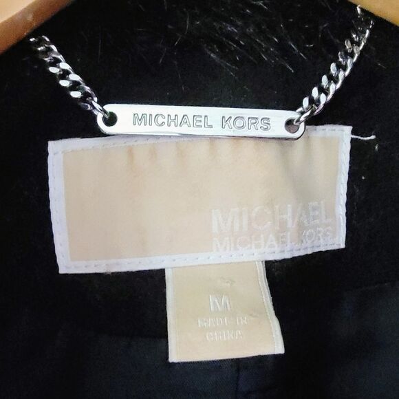 Michael Kors Yeti Faux Rabbit Fur Sleeve & Wool Moto Turnlock Jacket in Black - Picture 12 of 16